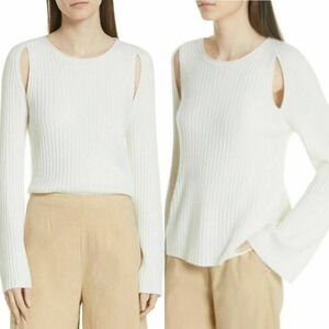Vince Ribbed Cutout‎ Shoulder Slit Cashmere Sweater Cream Ivory Size US Medium